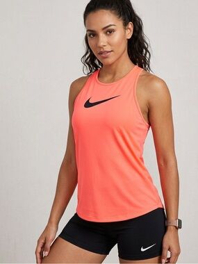Nike Women's Bright Coral Racerback Tank with Black Swoosh